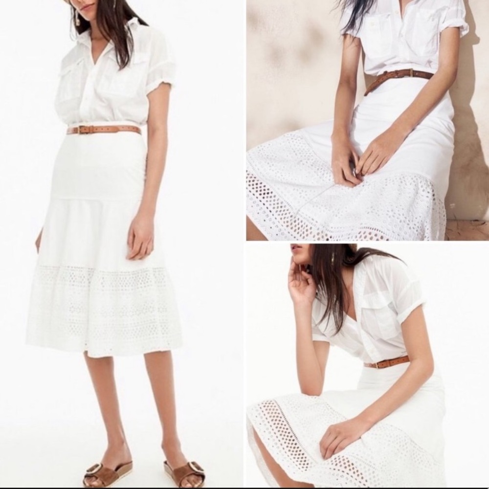 J.Crew Point Sur White Eyelet Midi skirt